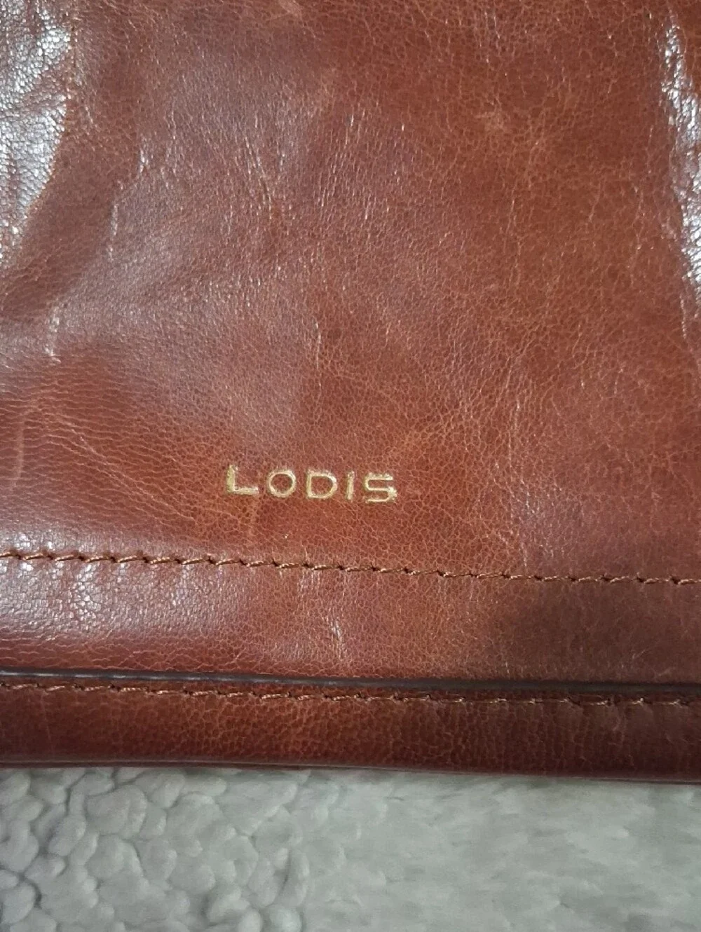 Lodis Leather Double Zip Pouch in Brown with Gold Hardware